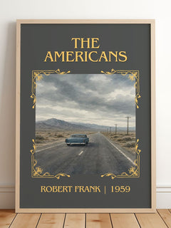 The Americans Classic Book Art Print by Robert Frank – framed print leaning on a wooden floor