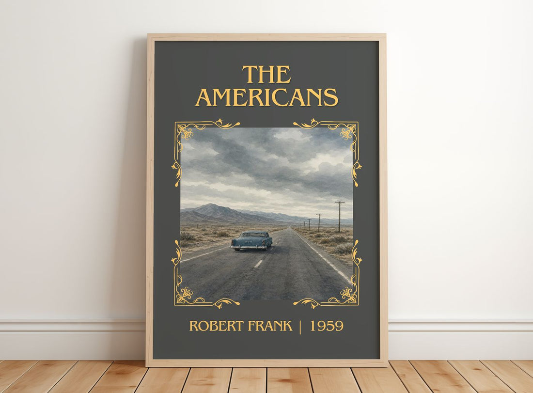 The Americans Classic Book Art Print by Robert Frank – framed print leaning on a wooden floor