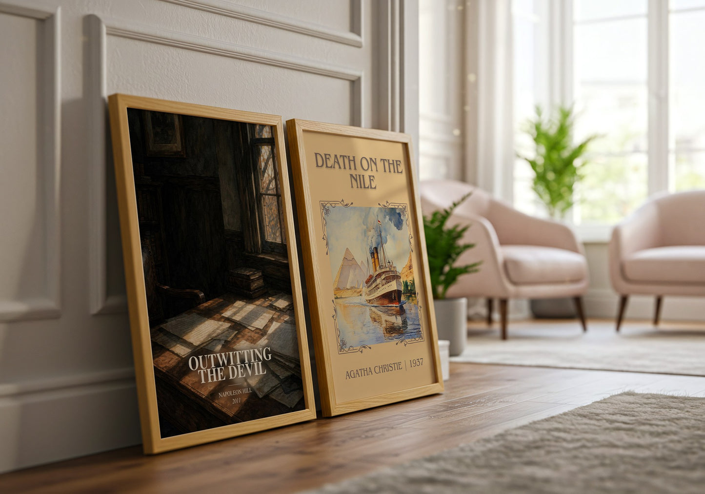 Outwitting The Devil watercolour print framed by window – literary home decor