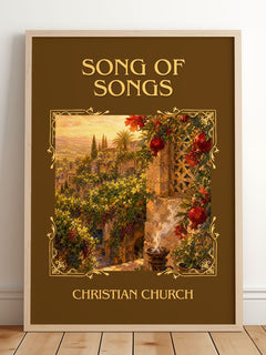 Song of Songs Classic Book Art Print by Christian Church – framed print leaning on a wooden floor