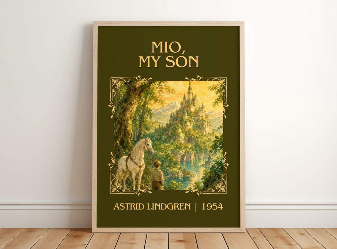 Mio, My Son Classic Book Art Print by Astrid Lindgren – framed print leaning on a wooden floor