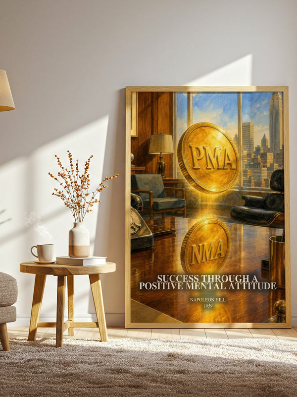 Success Through A Positive Mental Attitude watercolour print in frame leaning in hallway – non fiction wall art