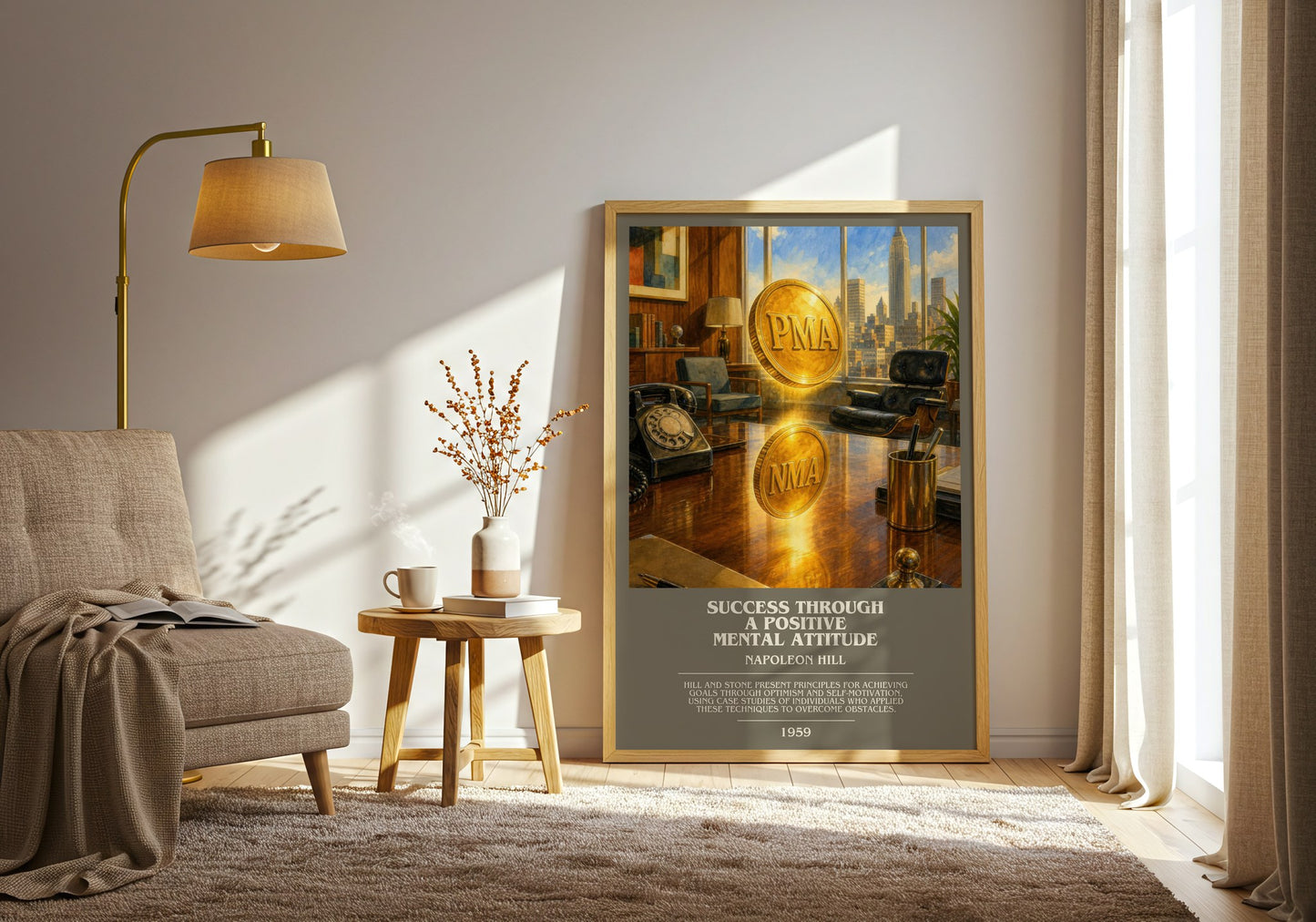 Success Through A Positive Mental Attitude bookish print on bookshelf – Napoleon Hill fan gift