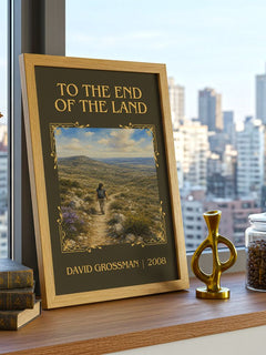 To The End Of The Land Classic Book Art Print by David Grossman – framed print on a city-view windowsill