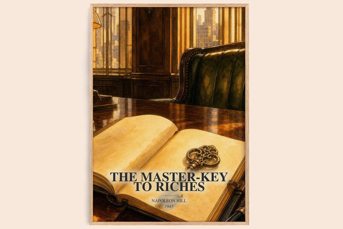 The Master-Key To Riches watercolour book poster by Napoleon Hill – framed literary art print