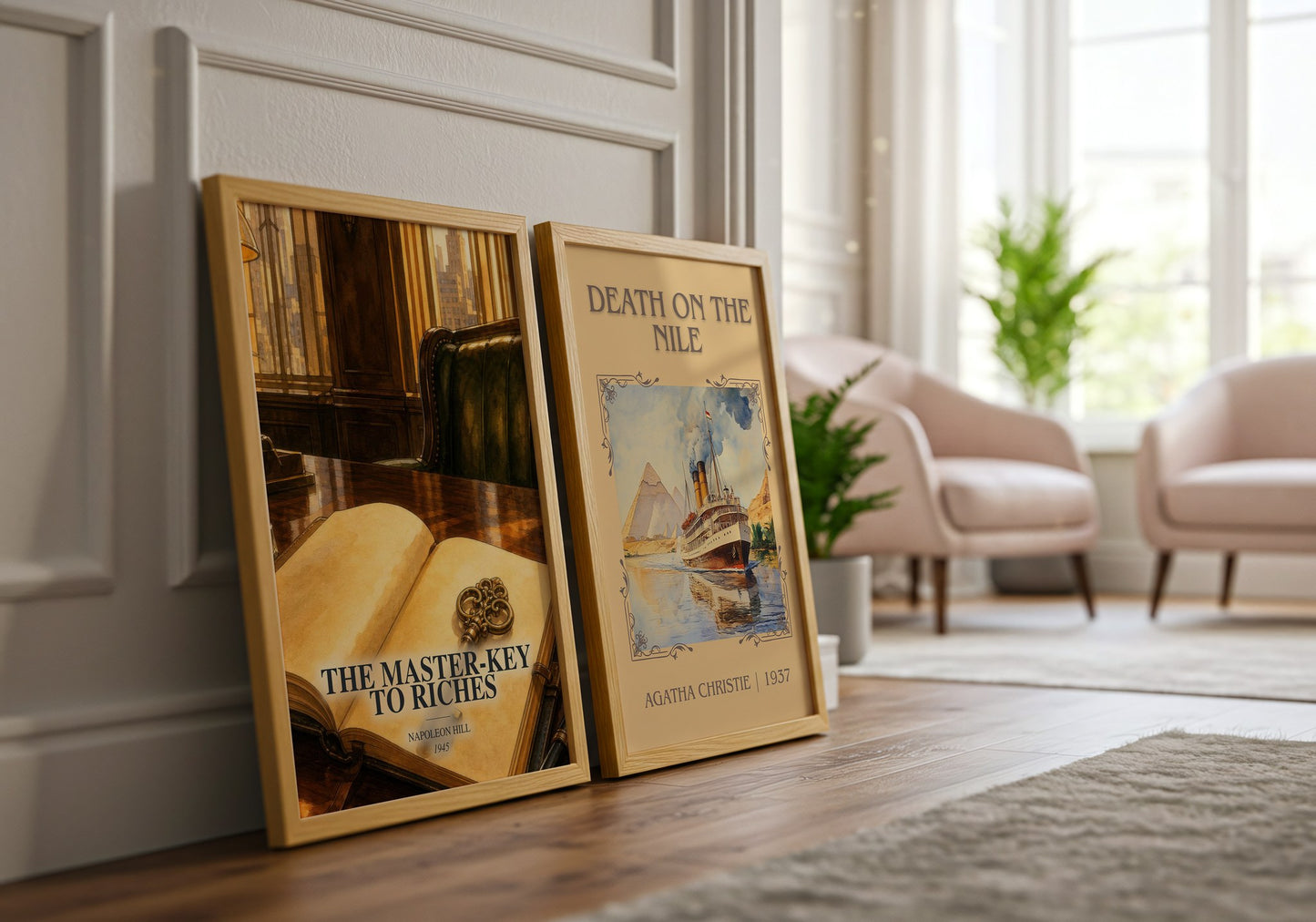 The Master-Key To Riches watercolour print framed by window – literary home decor