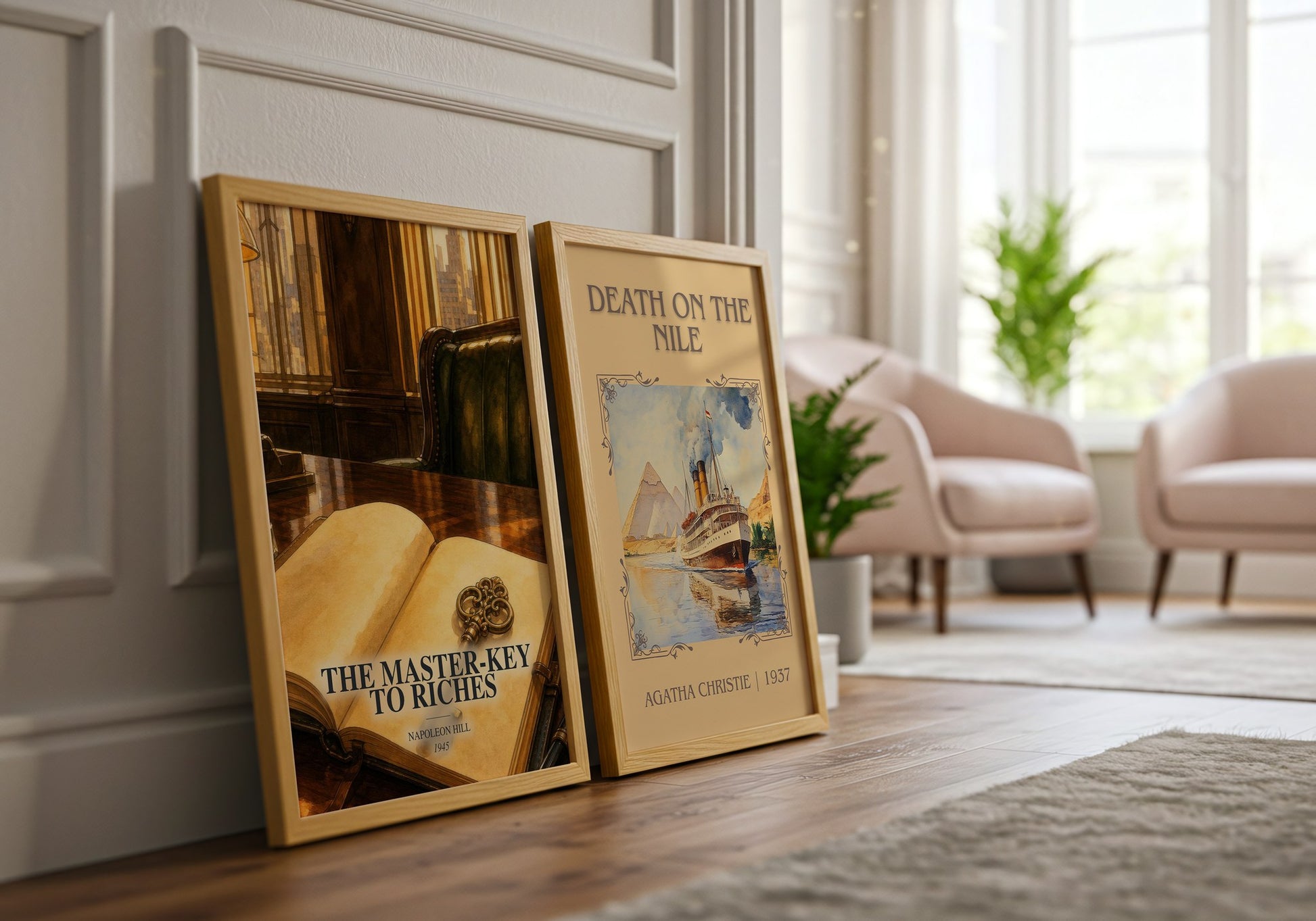 The Master-Key To Riches watercolour print framed by window – literary home decor