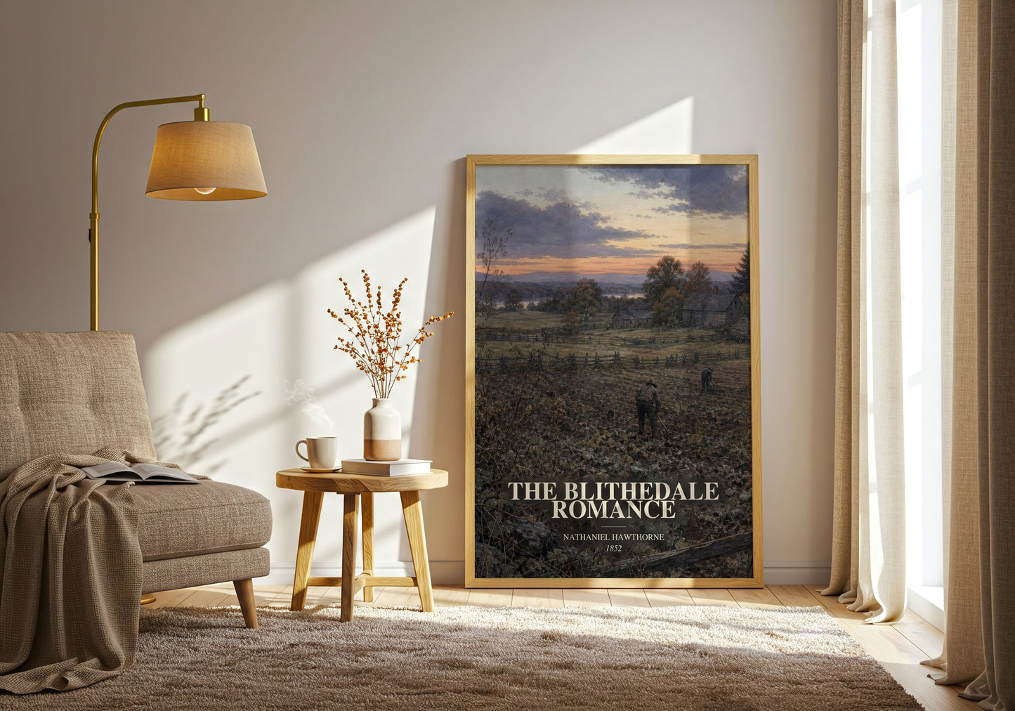 The Blithedale Romance watercolour print in frame leaning in hallway – classic literature wall art
