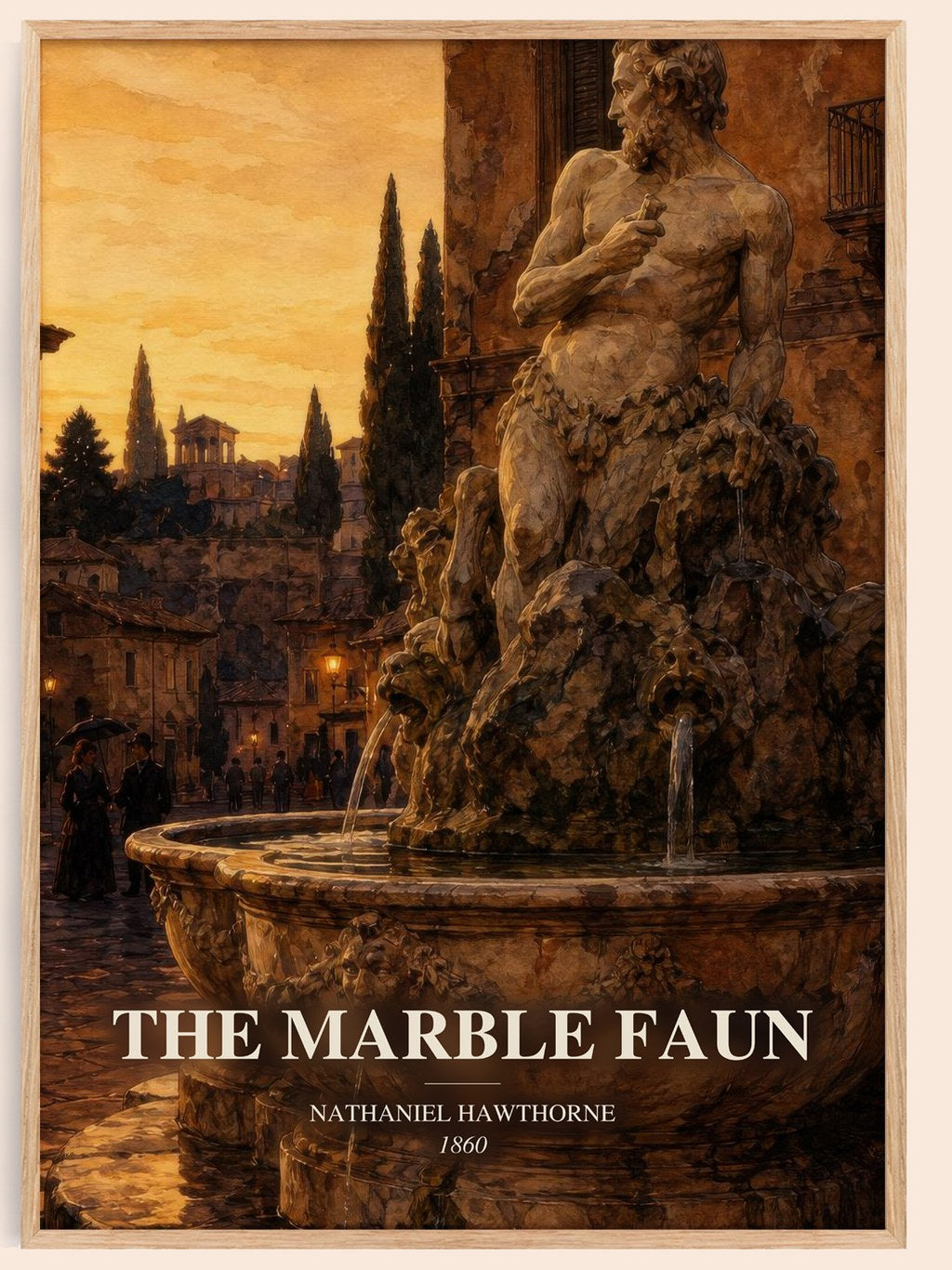 The Marble Faun watercolour book poster by Nathaniel Hawthorne – framed literary art print