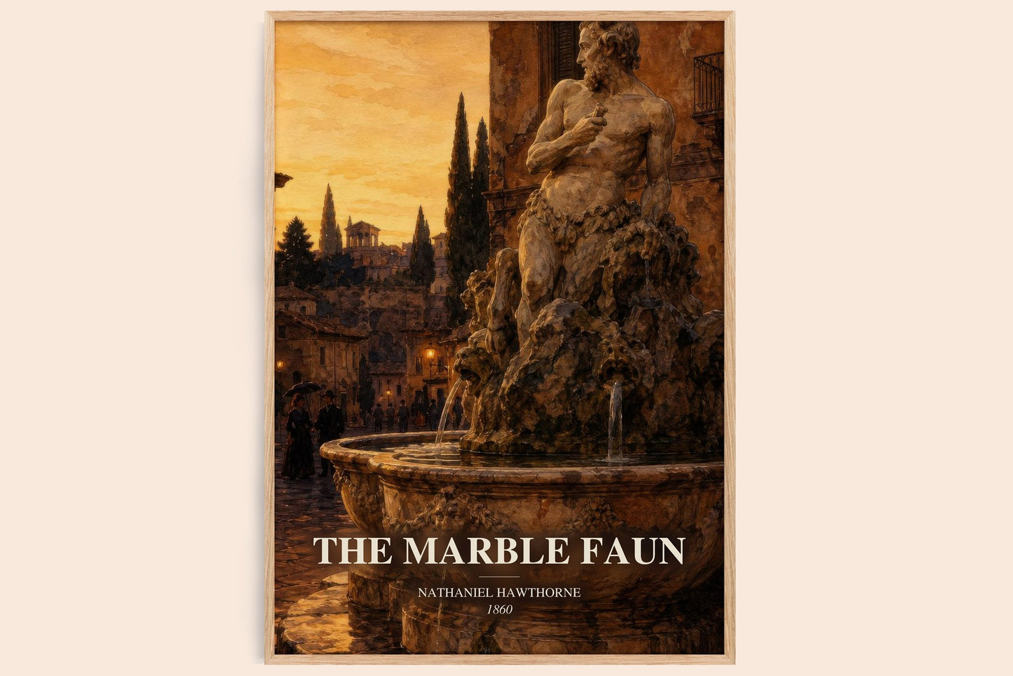 The Marble Faun watercolour book poster by Nathaniel Hawthorne – framed literary art print