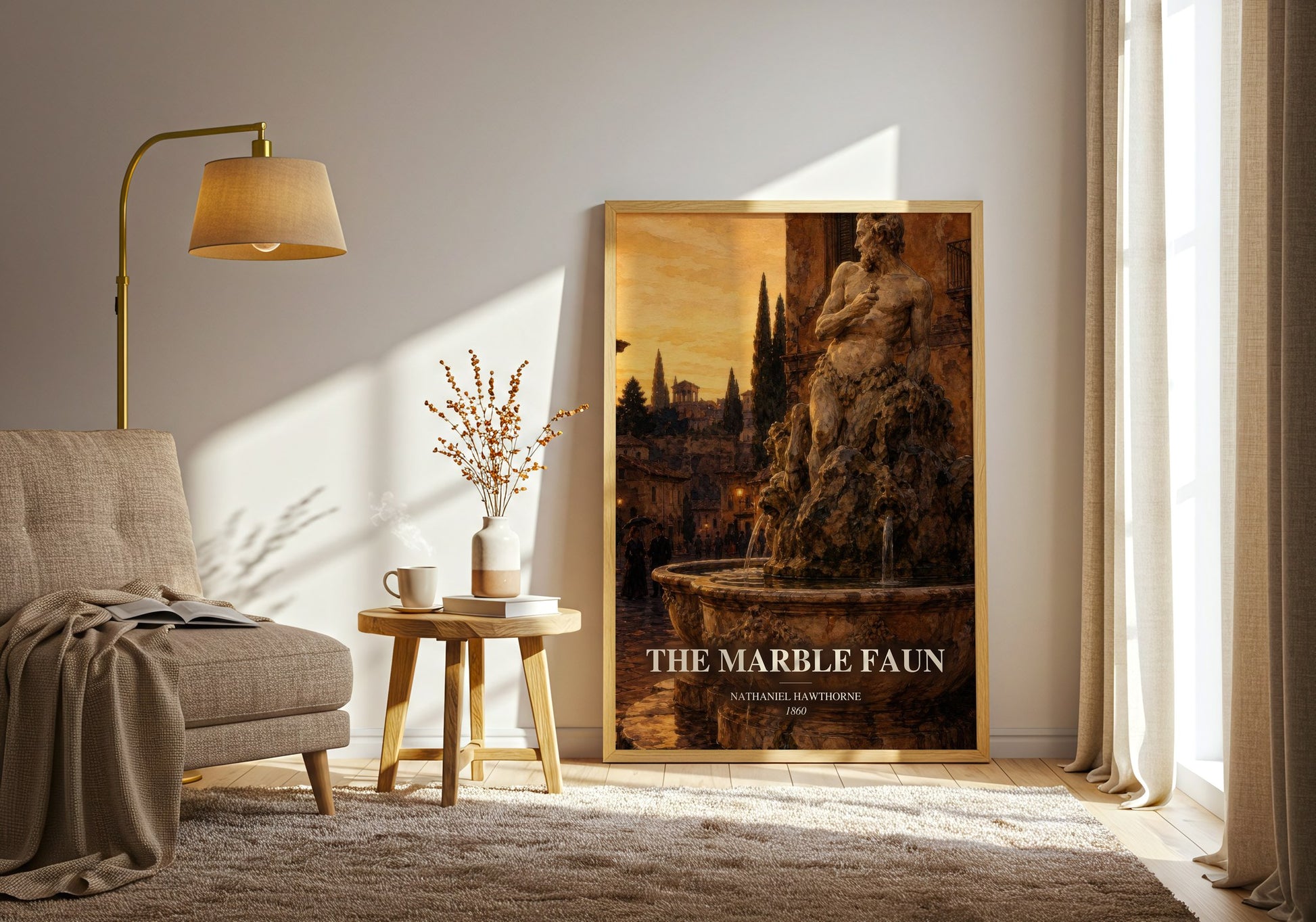 The Marble Faun watercolour print in frame leaning in hallway – gothic wall art