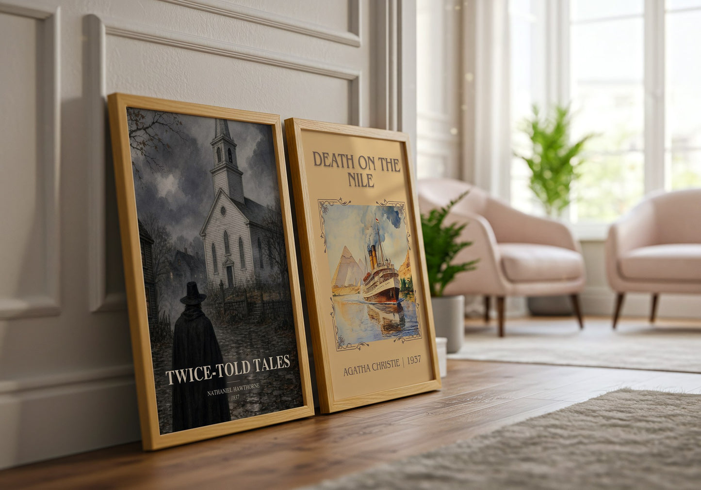 Twice-Told Tales watercolour print framed by window – literary home decor