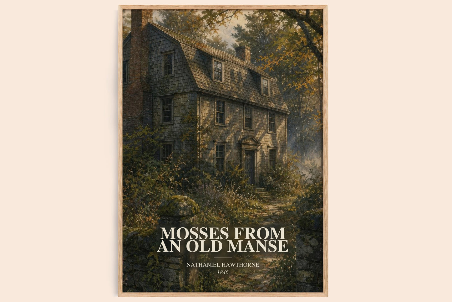 Mosses From An Old Manse watercolour book poster by Nathaniel Hawthorne – framed literary art print