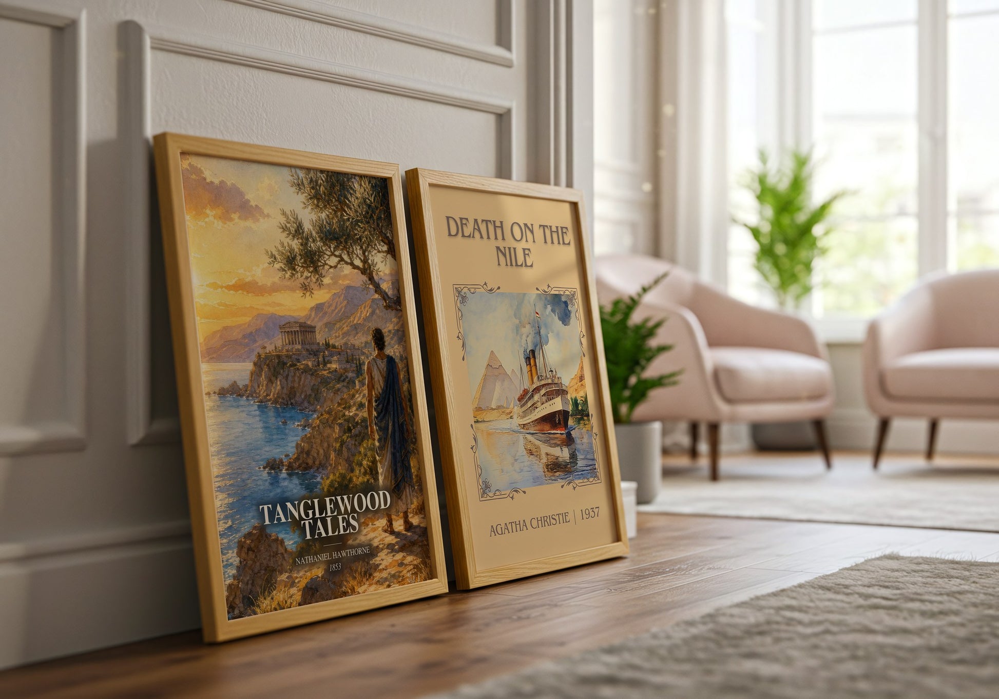 Tanglewood Tales watercolour print framed by window – literary home decor