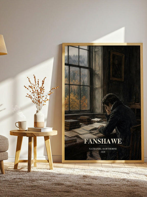 Fanshawe watercolour print in frame leaning in hallway – classic literature wall art
