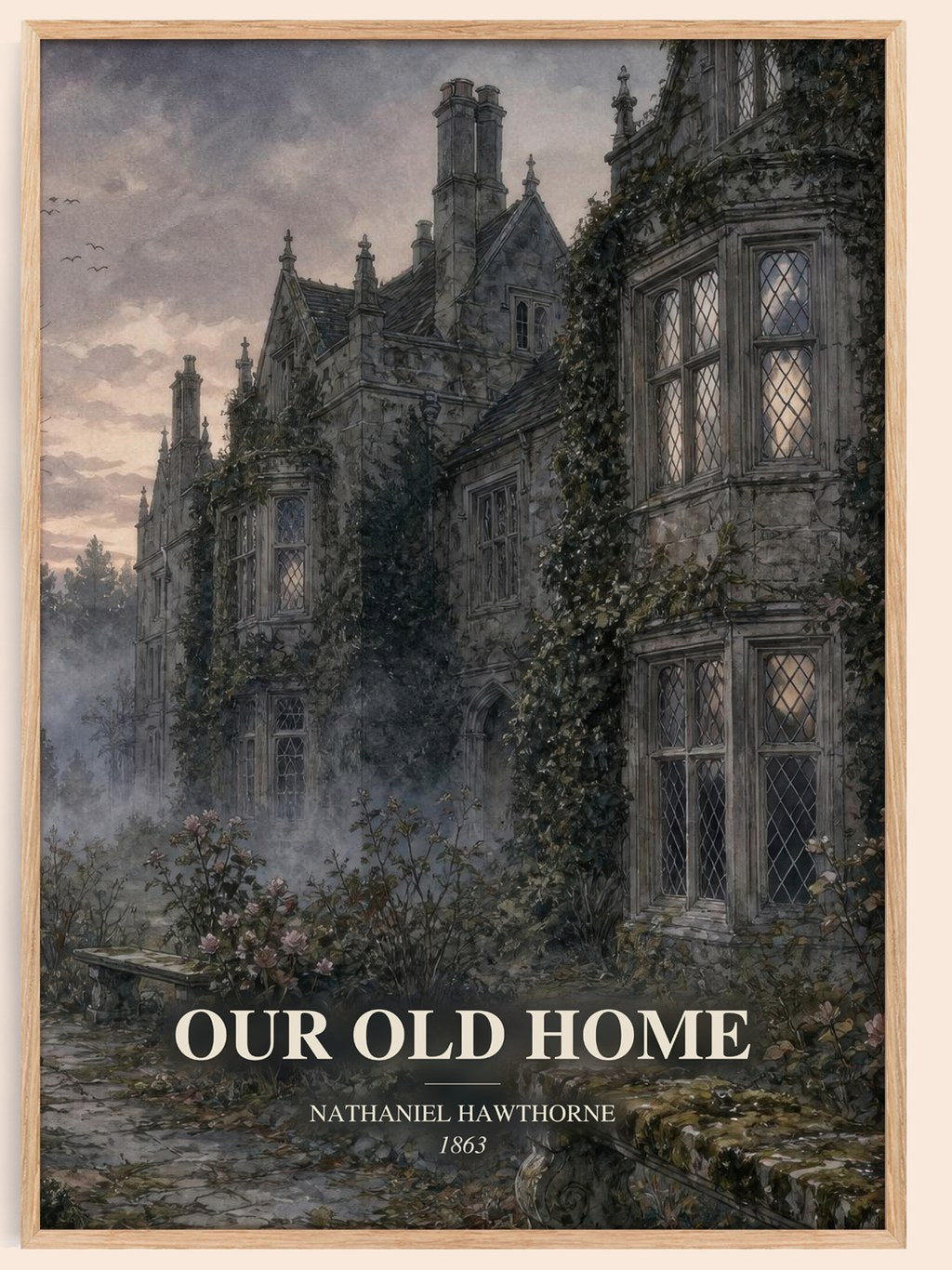 Our Old Home watercolour book poster by Nathaniel Hawthorne – framed literary art print
