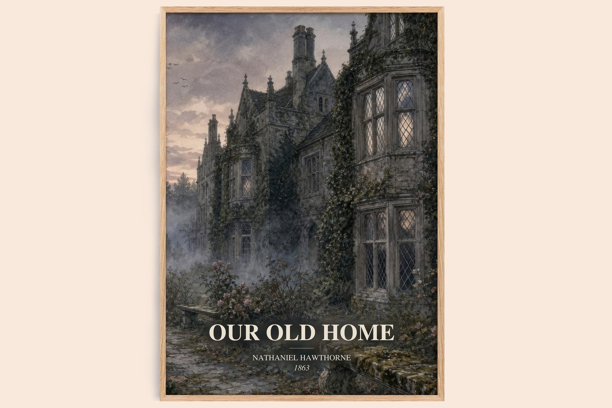 Our Old Home watercolour book poster by Nathaniel Hawthorne – framed literary art print