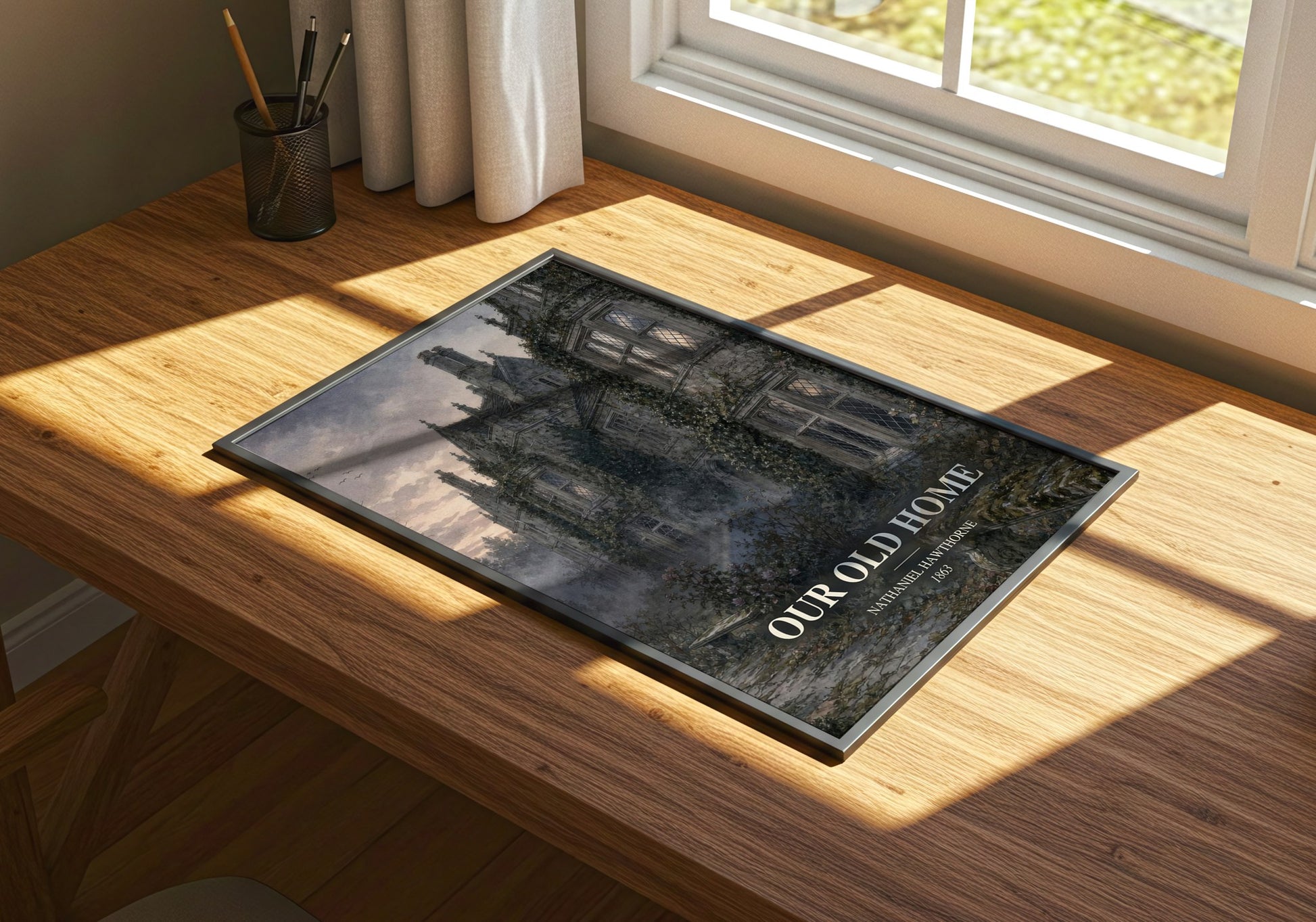 Our Old Home watercolour book poster framed on wall – non fiction wall art