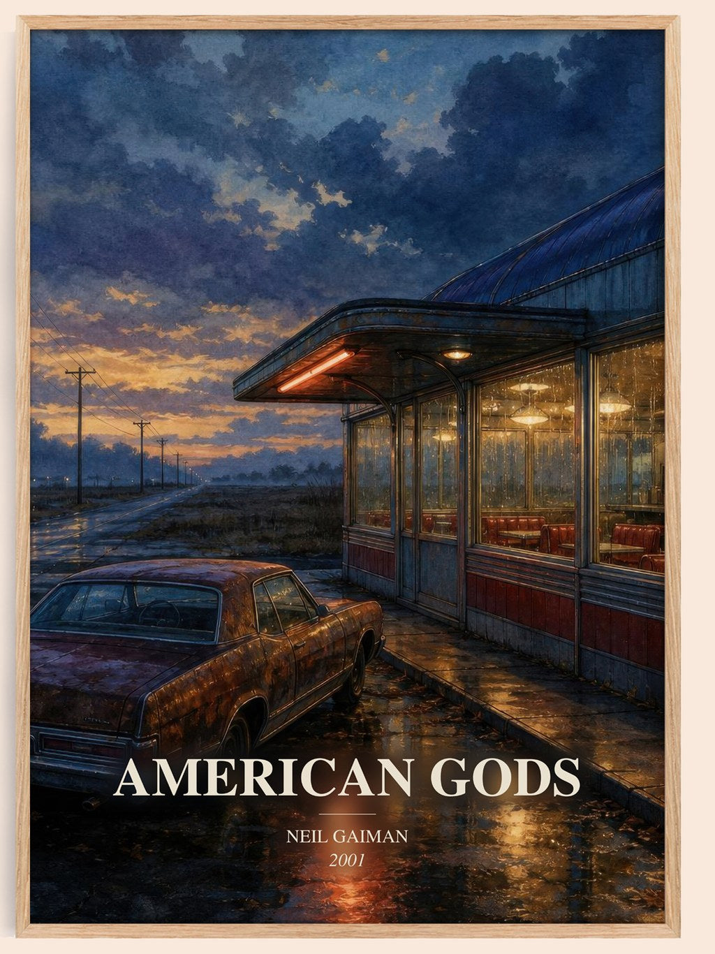 American Gods watercolour book poster by Neil Gaiman – framed literary art print