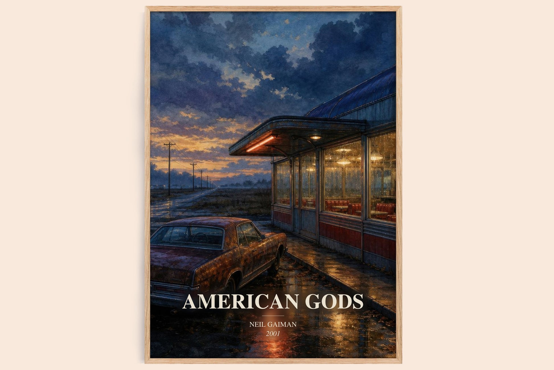 American Gods watercolour book poster by Neil Gaiman – framed literary art print
