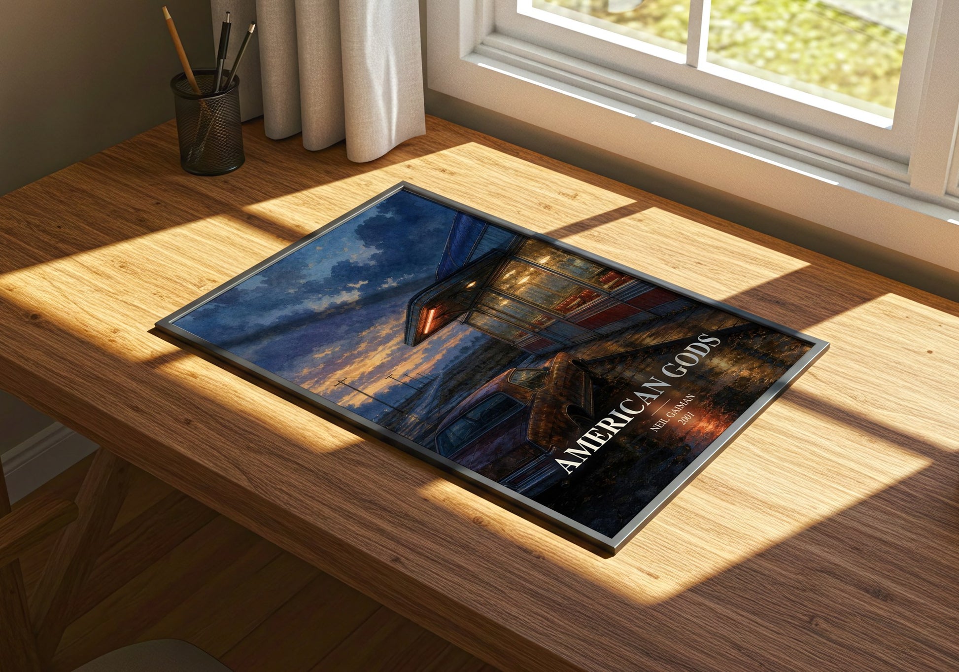 American Gods watercolour book poster framed on wall – fantasy wall art