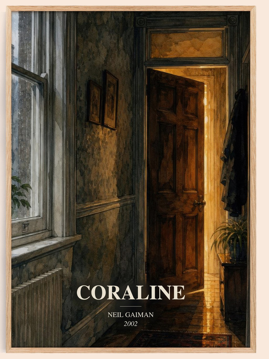 Coraline watercolour book poster by Neil Gaiman – framed literary art print