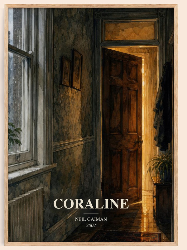 Coraline watercolour book poster by Neil Gaiman – framed literary art print