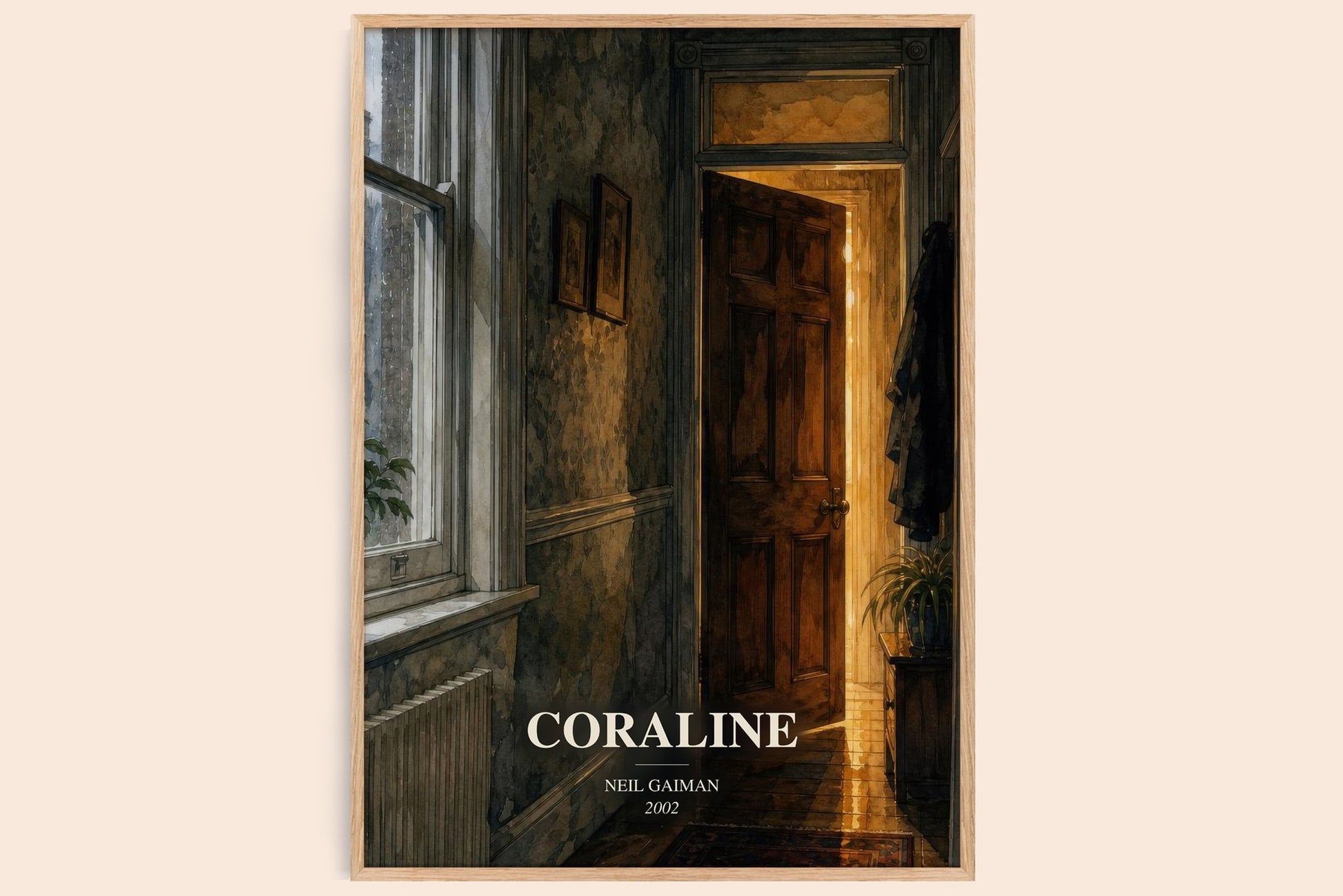 Coraline watercolour book poster by Neil Gaiman – framed literary art print