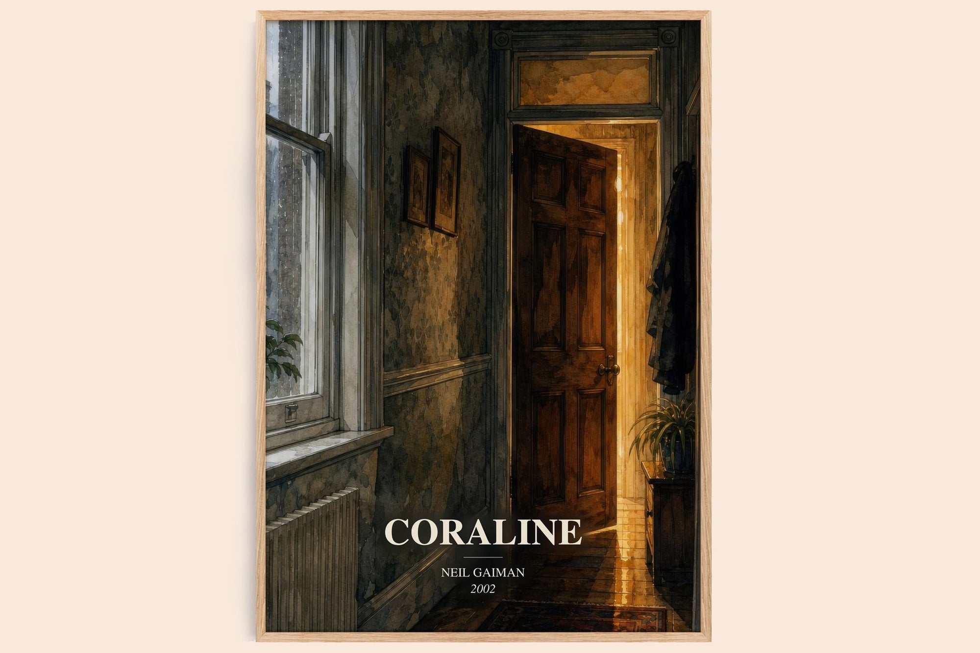 Coraline watercolour book poster by Neil Gaiman – framed literary art print