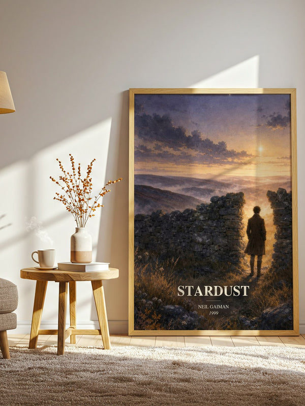 Stardust watercolour print in frame leaning in hallway – fantasy wall art