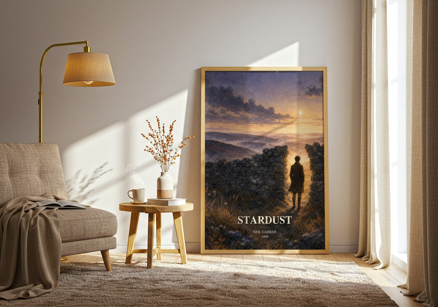 Stardust watercolour print in frame leaning in hallway – fantasy wall art