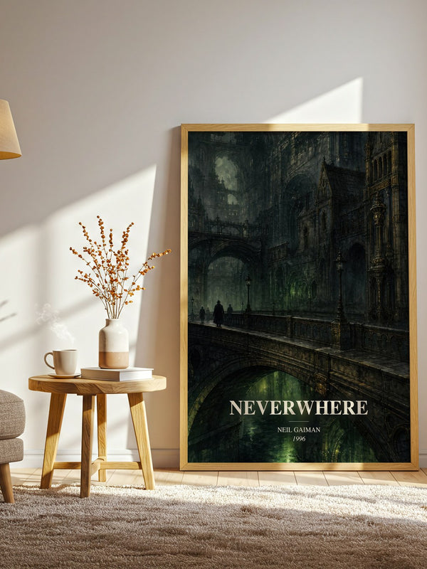 Neverwhere watercolour print in frame leaning in hallway – fantasy wall art