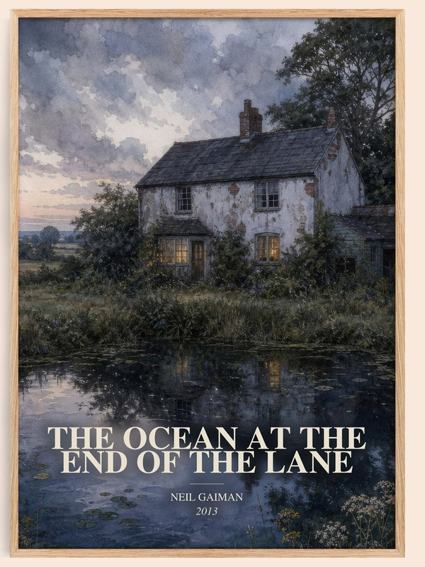 The Ocean At The End Of The Lane watercolour book poster by Neil Gaiman – framed literary art print