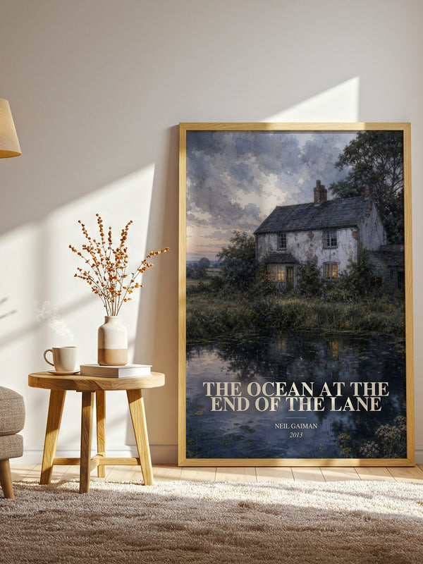 The Ocean At The End Of The Lane watercolour print in frame leaning in hallway – fantasy wall art