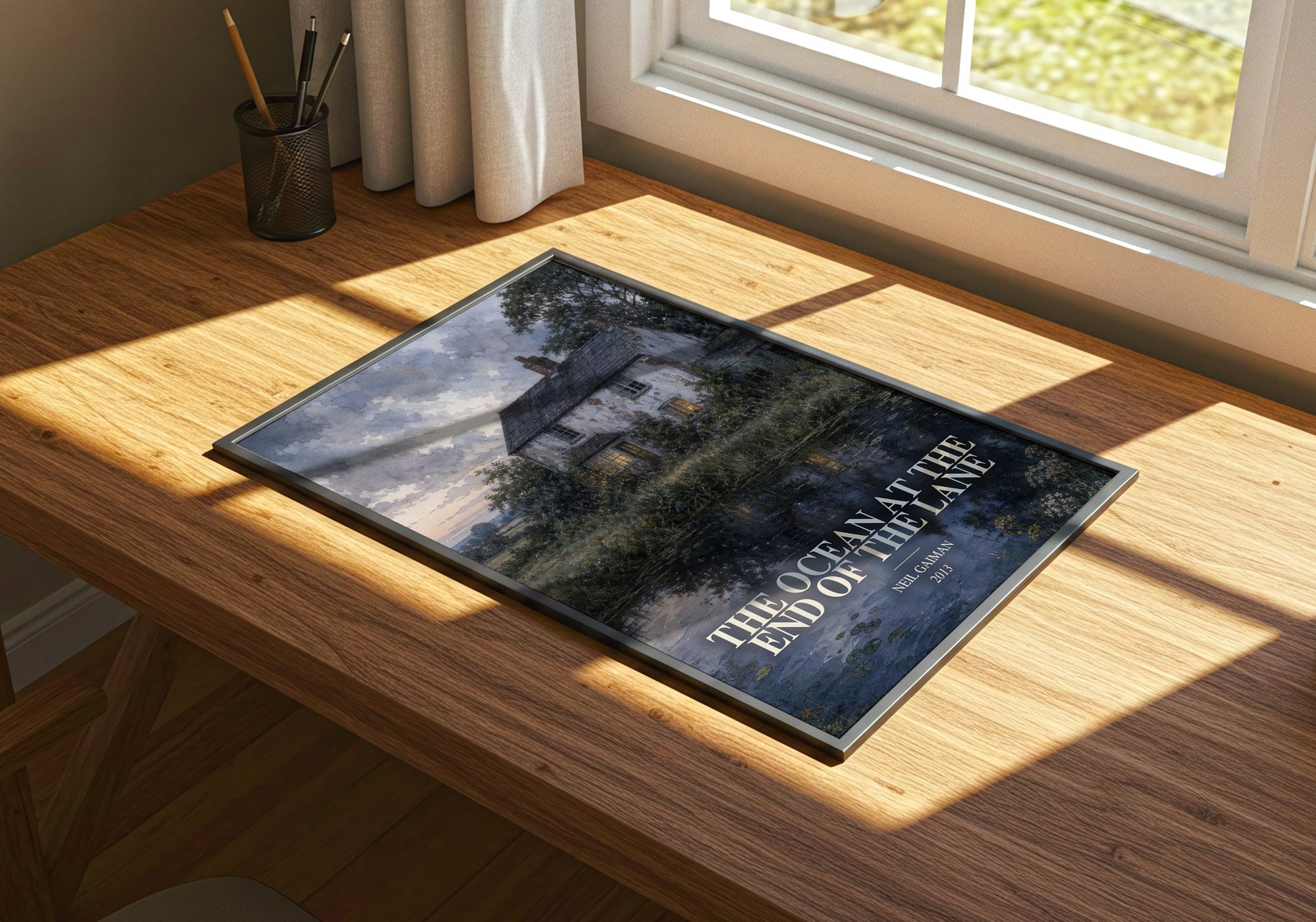 The Ocean At The End Of The Lane watercolour book poster framed on wall – fantasy wall art