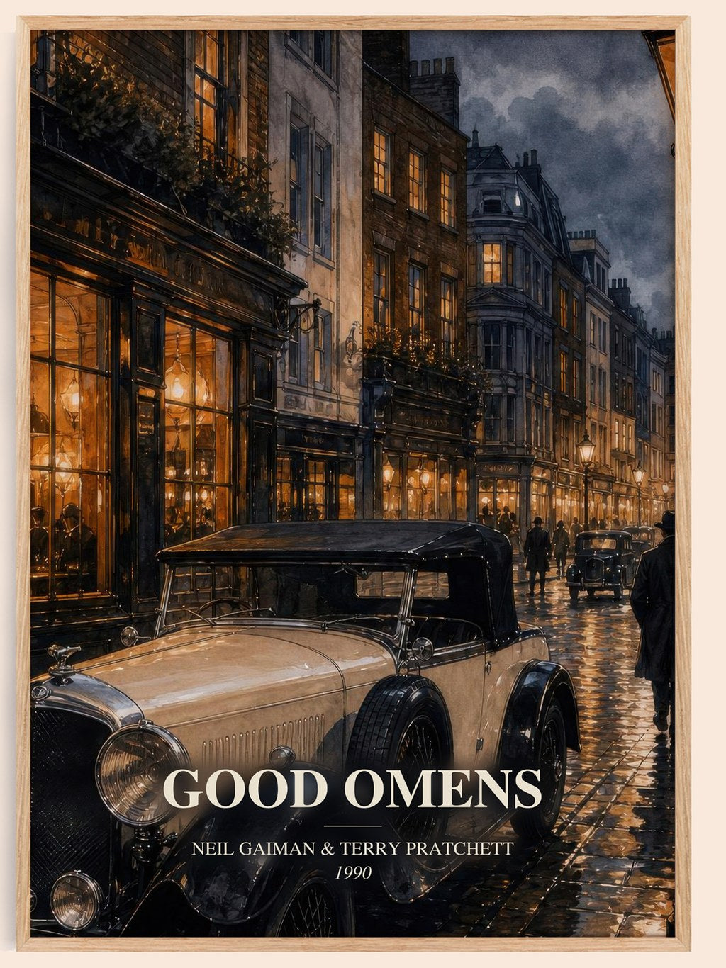 Good Omens watercolour book poster by Neil Gaiman & Terry Pratchett – framed literary art print