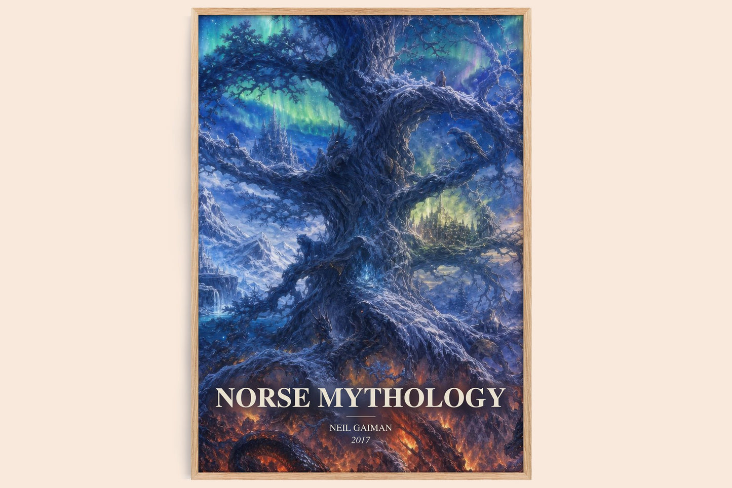 Norse Mythology watercolour book poster by Neil Gaiman – framed literary art print