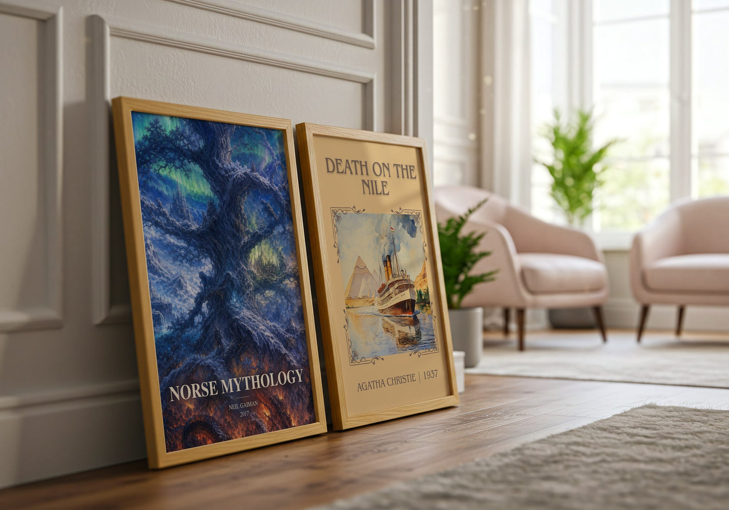 Norse Mythology watercolour print framed by window – literary home decor