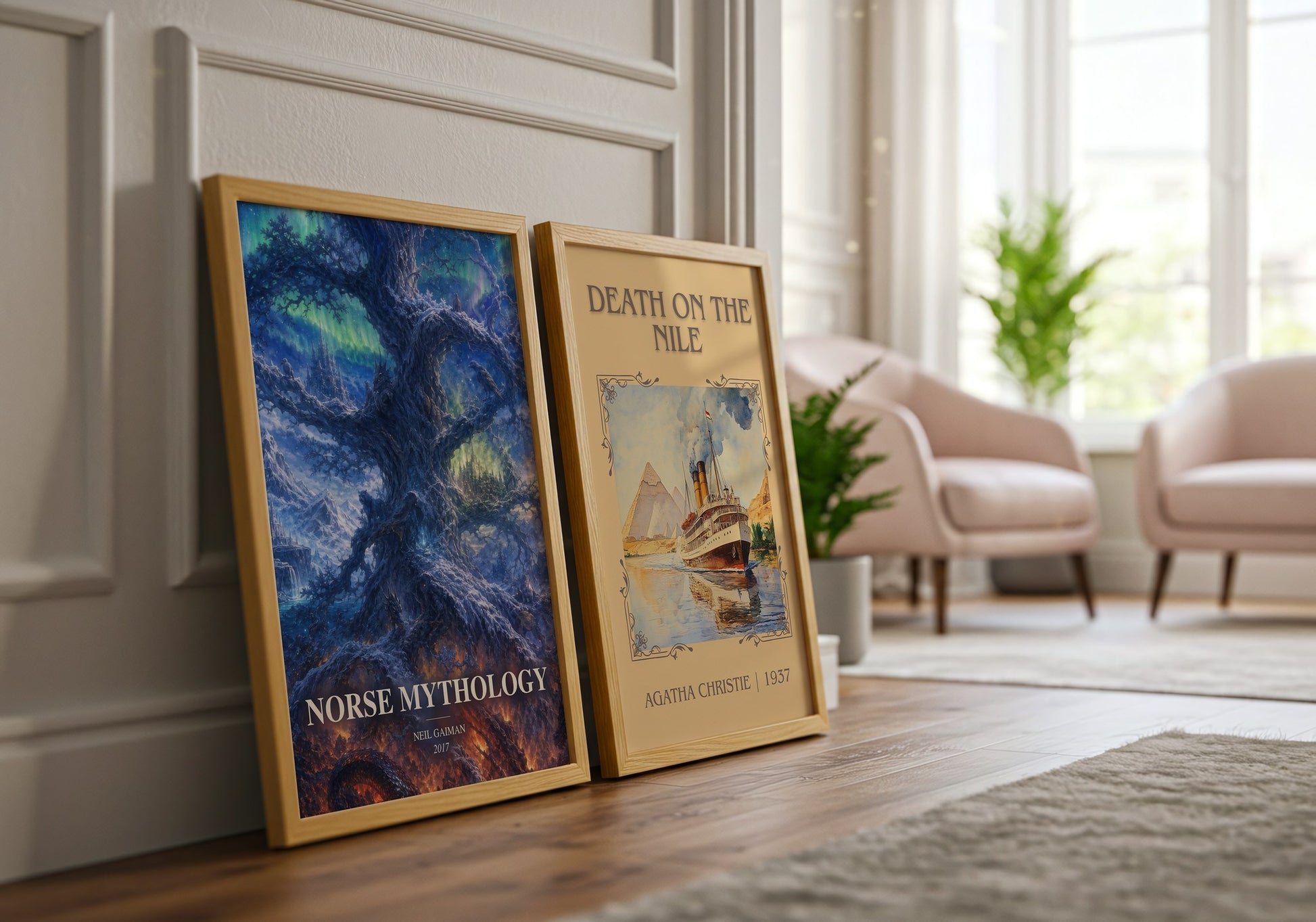 Norse Mythology watercolour print framed by window – literary home decor
