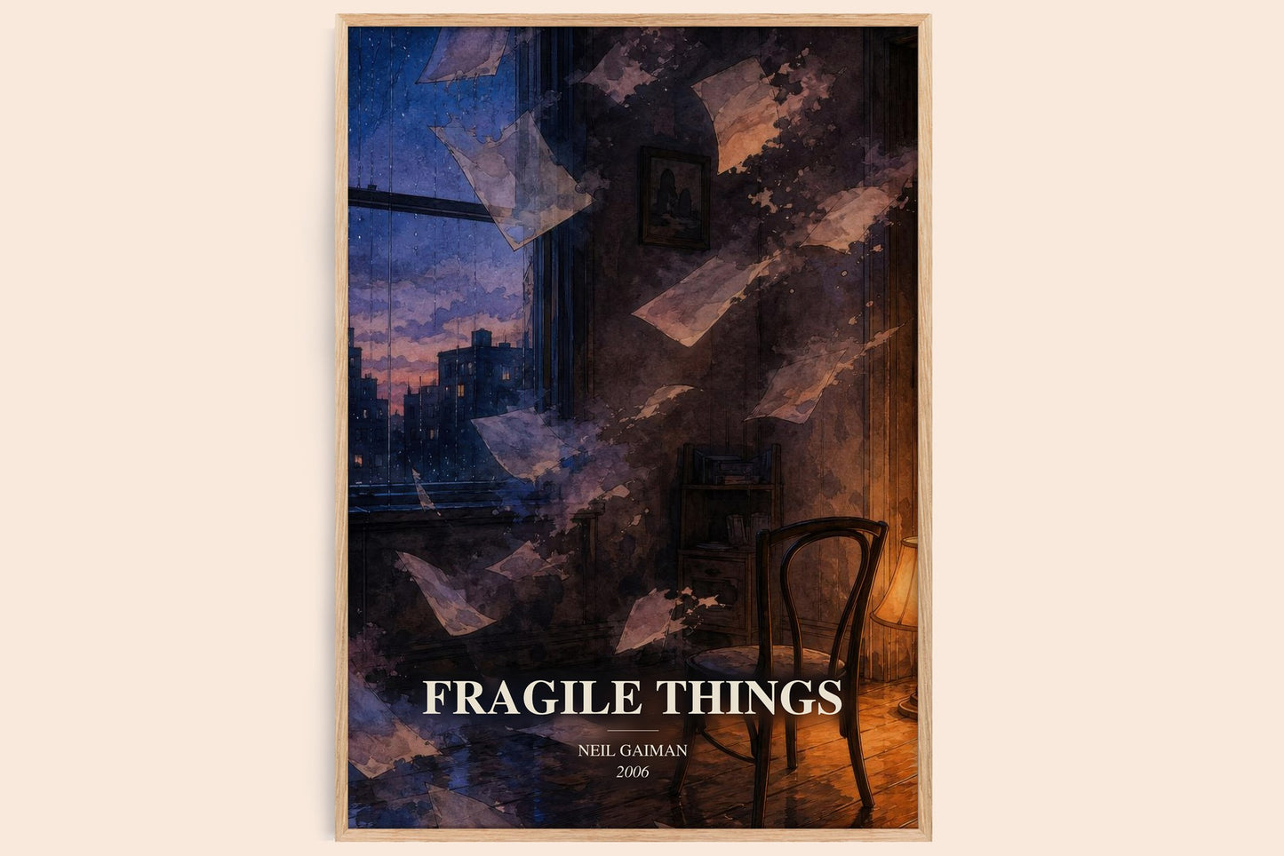 Fragile Things watercolour book poster by Neil Gaiman – framed literary art print