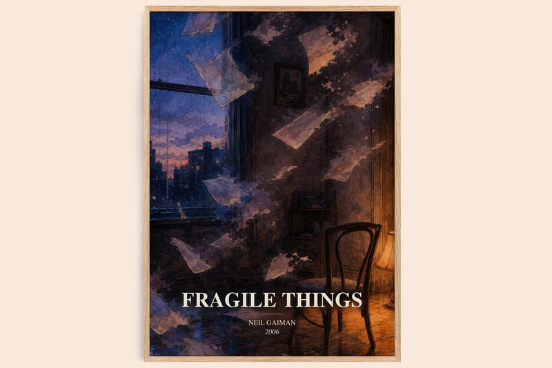 Fragile Things watercolour book poster by Neil Gaiman – framed literary art print