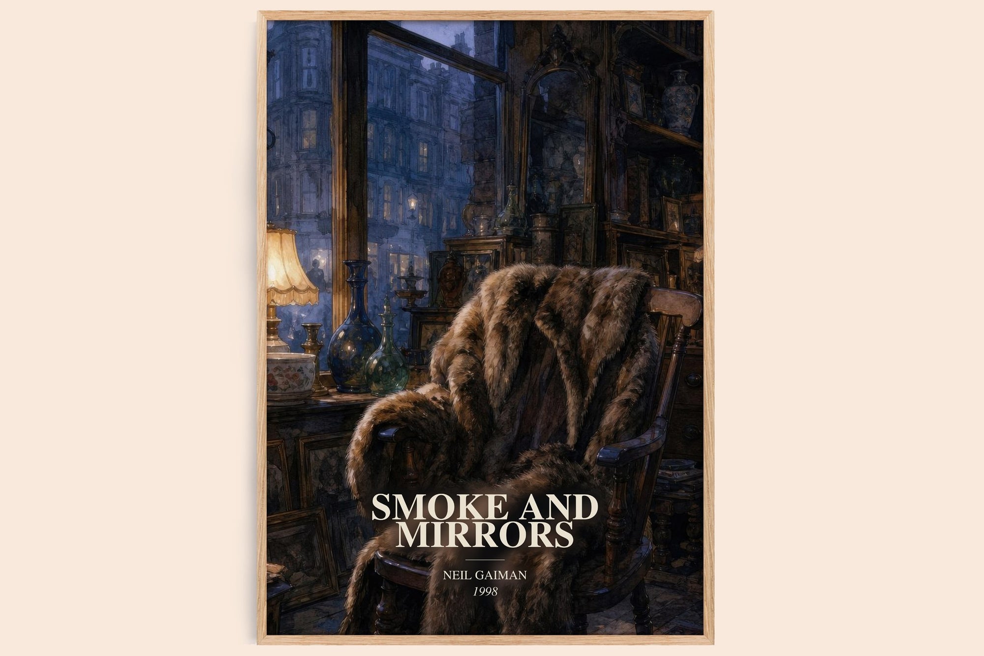 Smoke And Mirrors watercolour book poster by Neil Gaiman – framed literary art print