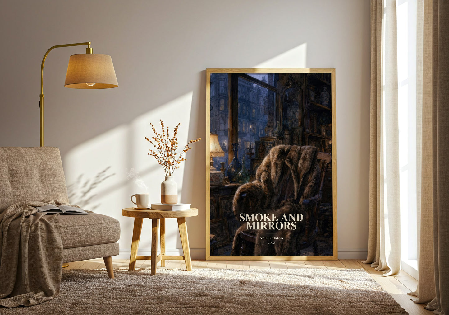 Smoke And Mirrors watercolour print in frame leaning in hallway – fantasy wall art