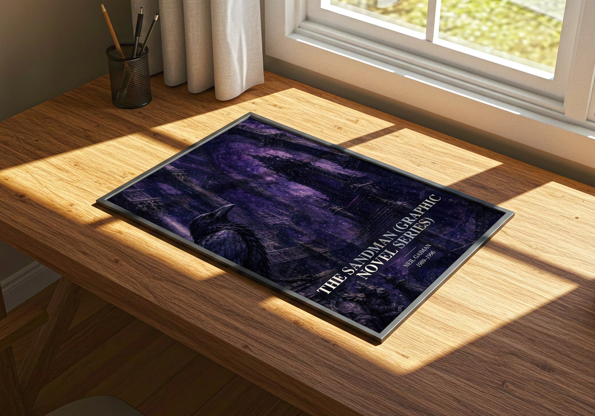 The Sandman (Graphic Novel Series) watercolour book poster framed on wall – fantasy wall art