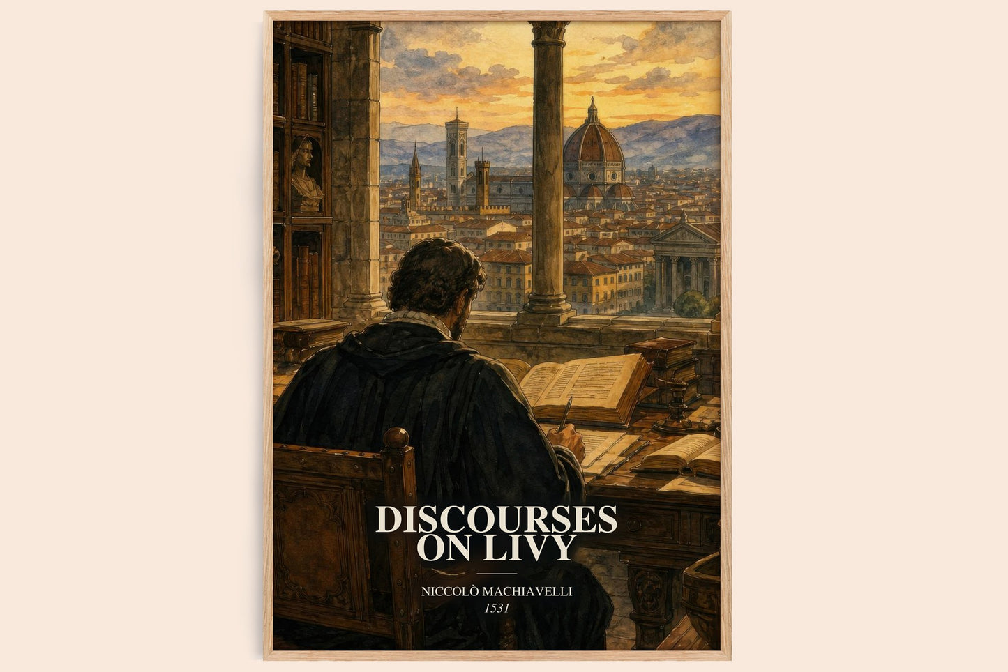 Discourses On Livy watercolour book poster by Niccolò Machiavelli – framed literary art print