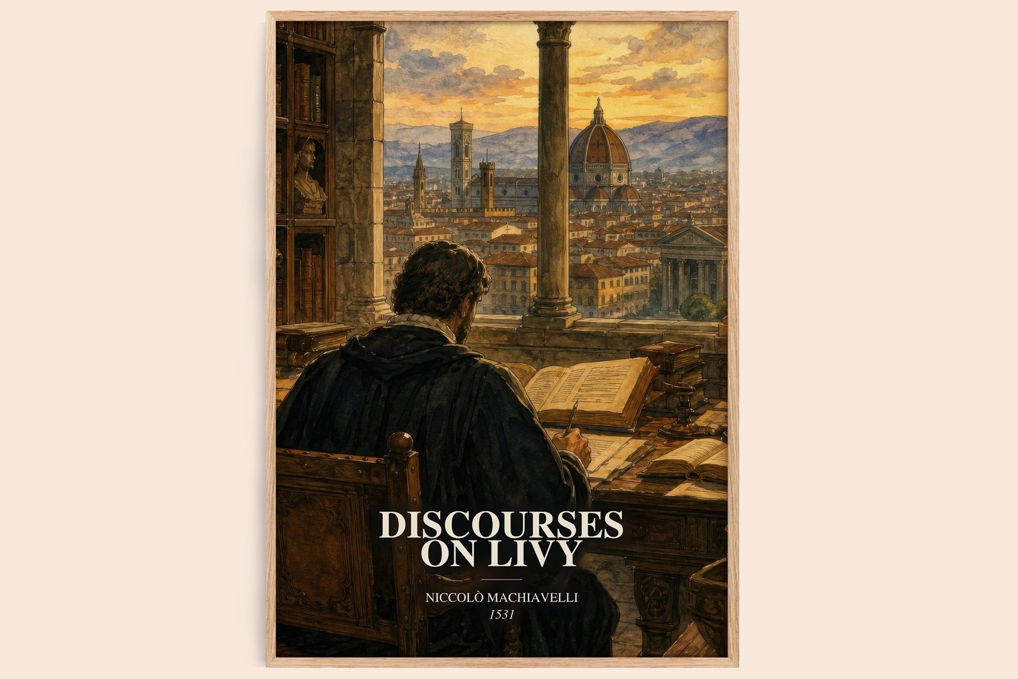 Discourses On Livy watercolour book poster by Niccolò Machiavelli – framed literary art print