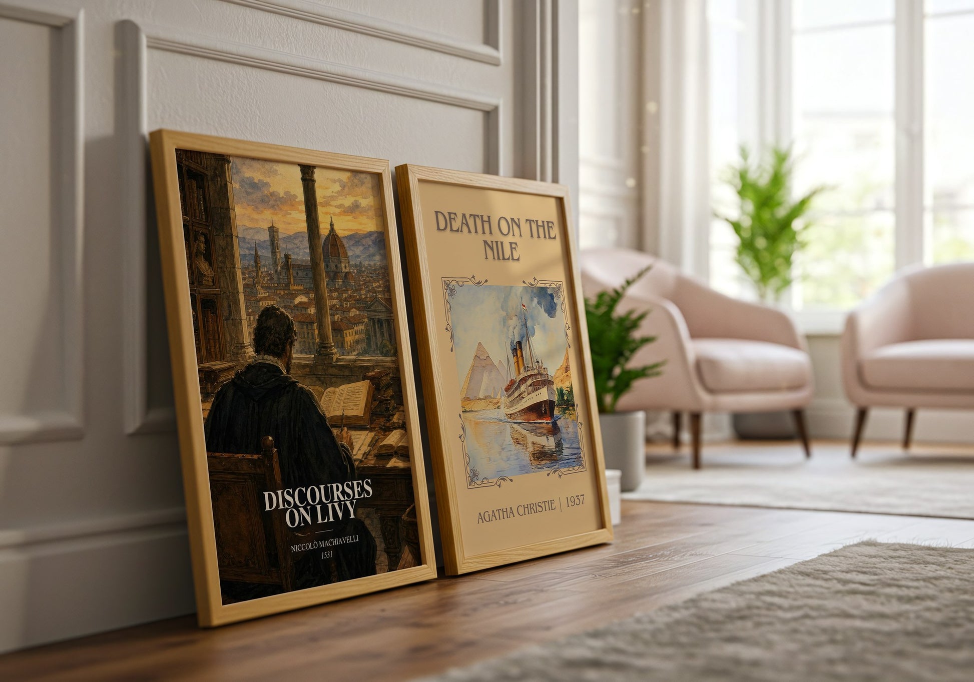 Discourses On Livy watercolour print framed by window – literary home decor