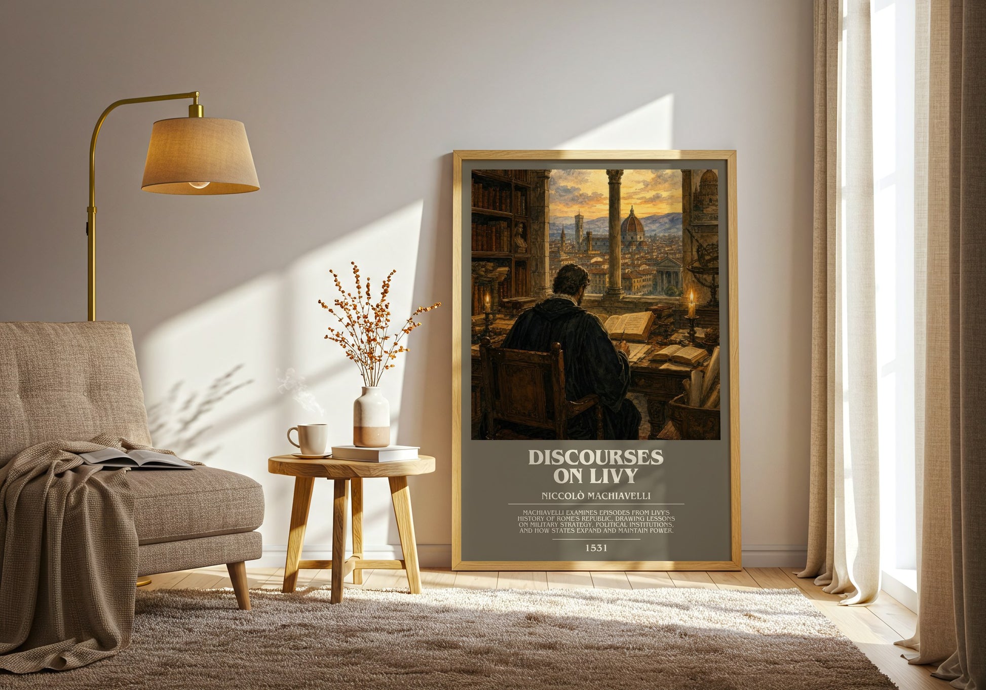 Discourses On Livy bookish print on bookshelf – Niccolò Machiavelli fan gift