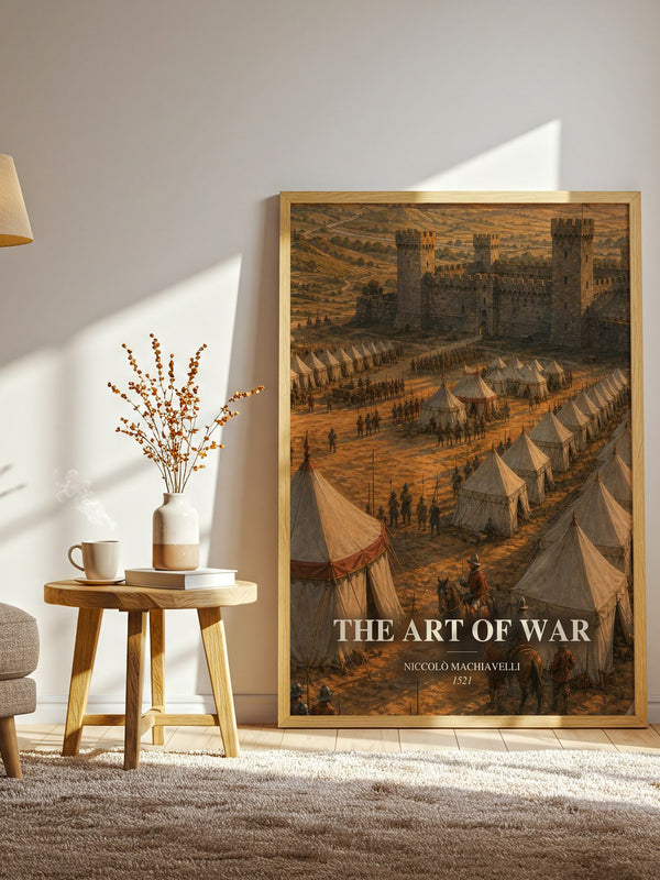The Art Of War watercolour print in frame leaning in hallway – philosophy wall art