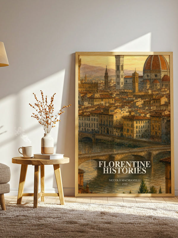 Florentine Histories watercolour print in frame leaning in hallway – historical fiction wall art